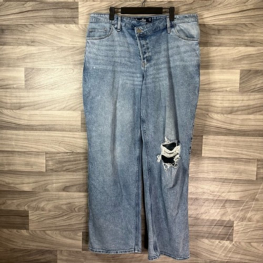 Hollister‎ High Rise Vintage Baggy Wide Leg Jeans Women's 17R Blue Distressed